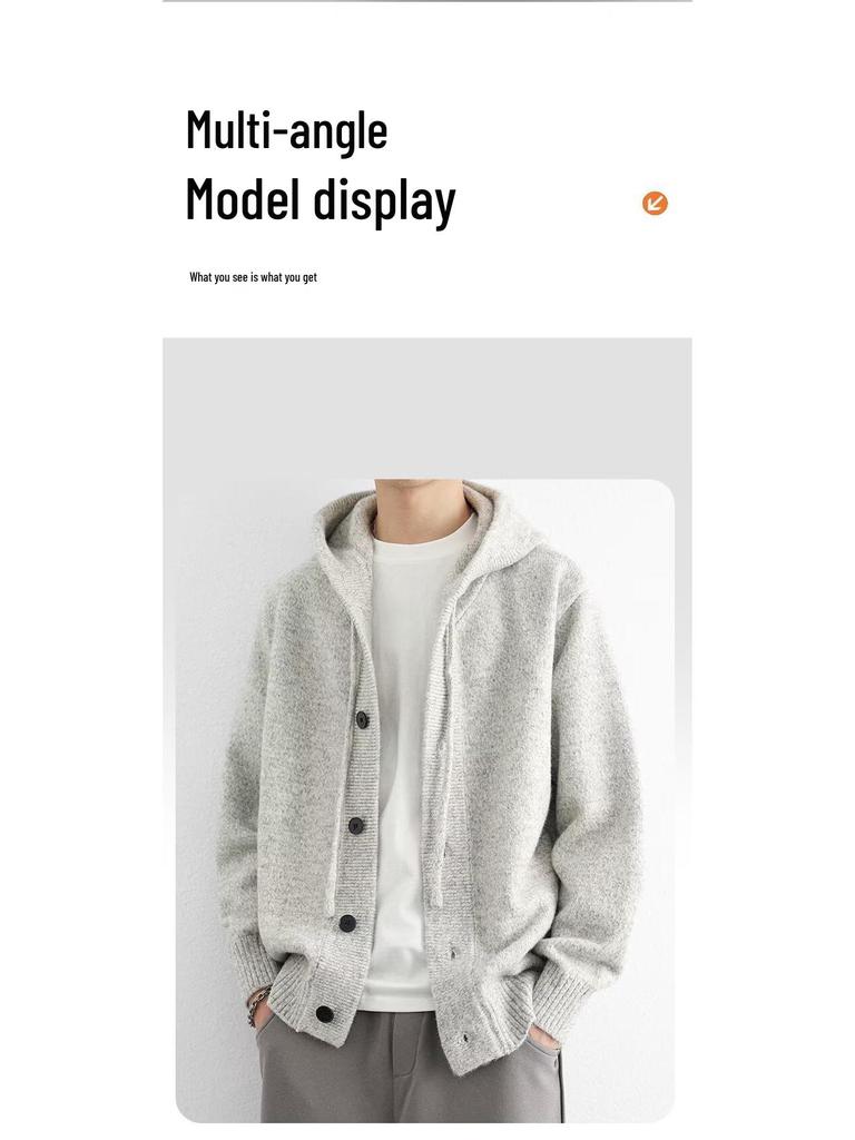 Men's Arctic Velvet Hooded Knit Cardigan Sweater - Trendy, Casual, Loose Fit
