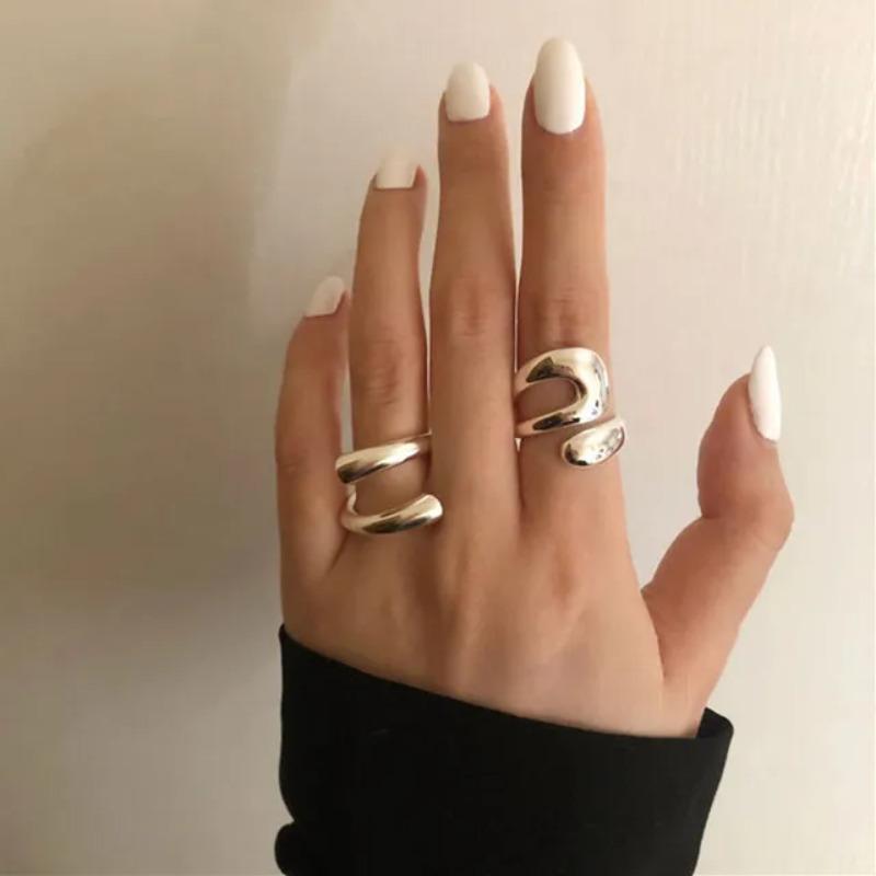 Silver Smooth Rings For Women hollow out chain Jewelry Beautiful Finger Open Rings For Party Birthday Gift