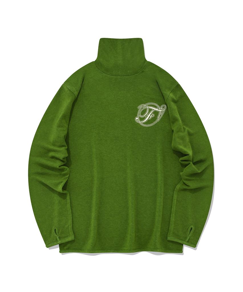 FALLETT Wool Tencel Turtleneck Long Sleeve Green