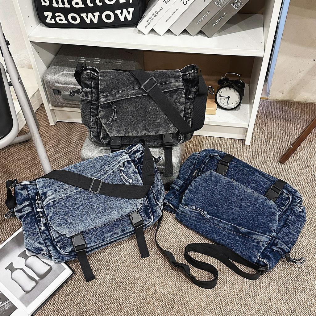 Schoolbag bag women's 1011 new casual retro commuter messenger bag large capacity denim canvas backpack men's shoulder bag