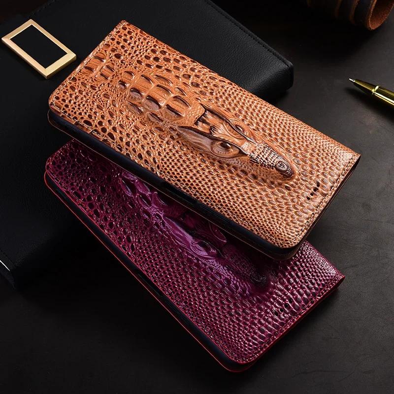 For XIAOMI Mi 15 Ultra 15Ultra 5G Flip Case 3D Crocodile Head Magnetic Cover Cowhide Genuine Leather Card Pocket Wallet Covers