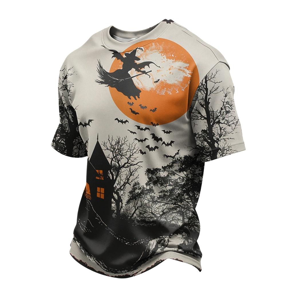 Men's Casual Short Sleeve T-Shirt Lightweight Breathable Round Neck Top Halloween Pumpkin Print Design Comfortable Fit