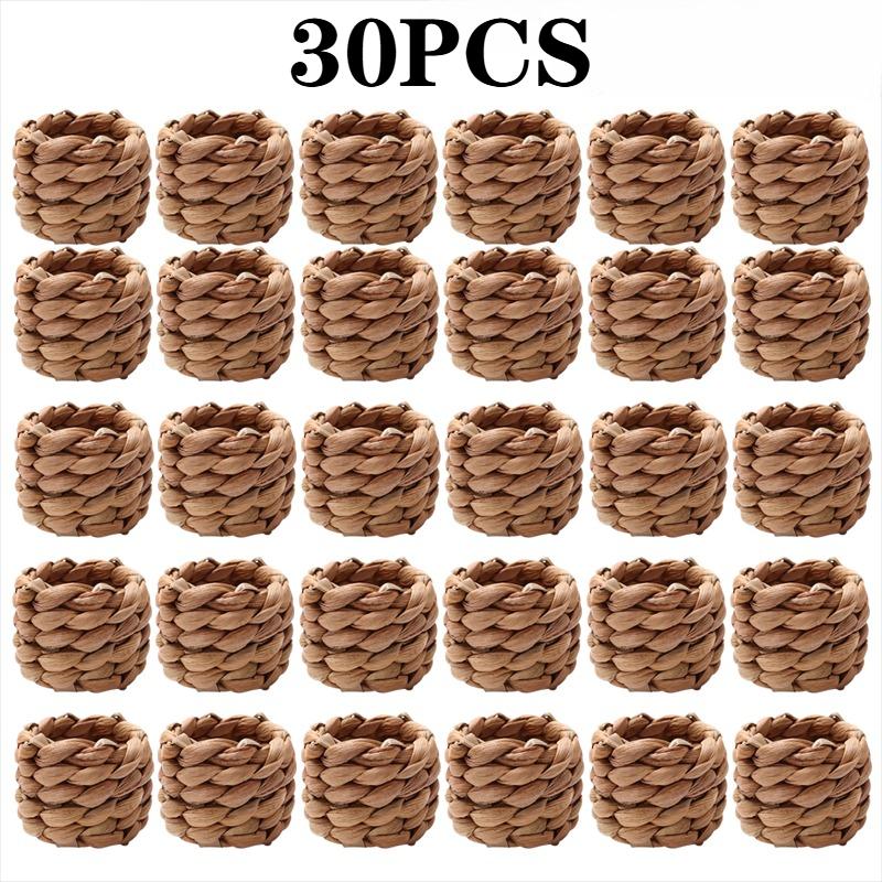 1-48PCSHandmade Water HyacinthNapkin Rings Natural Woven Holder FarmhouseTable Decor for Thanksgiving Wedding Dining Accessories