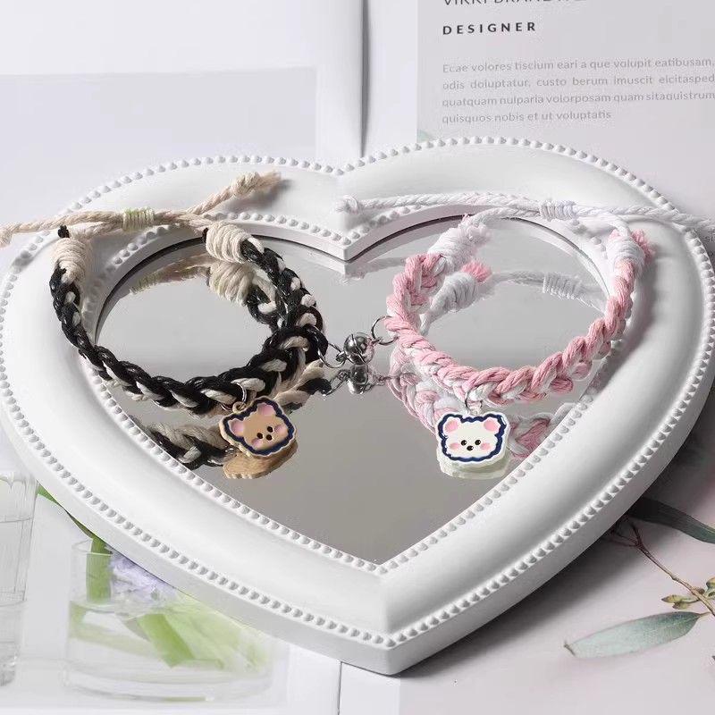 High-Value Cartoon Bestie Trio Magnetic Bracelets: Cute Bear Woven Adjustable Hand Rope for Couples