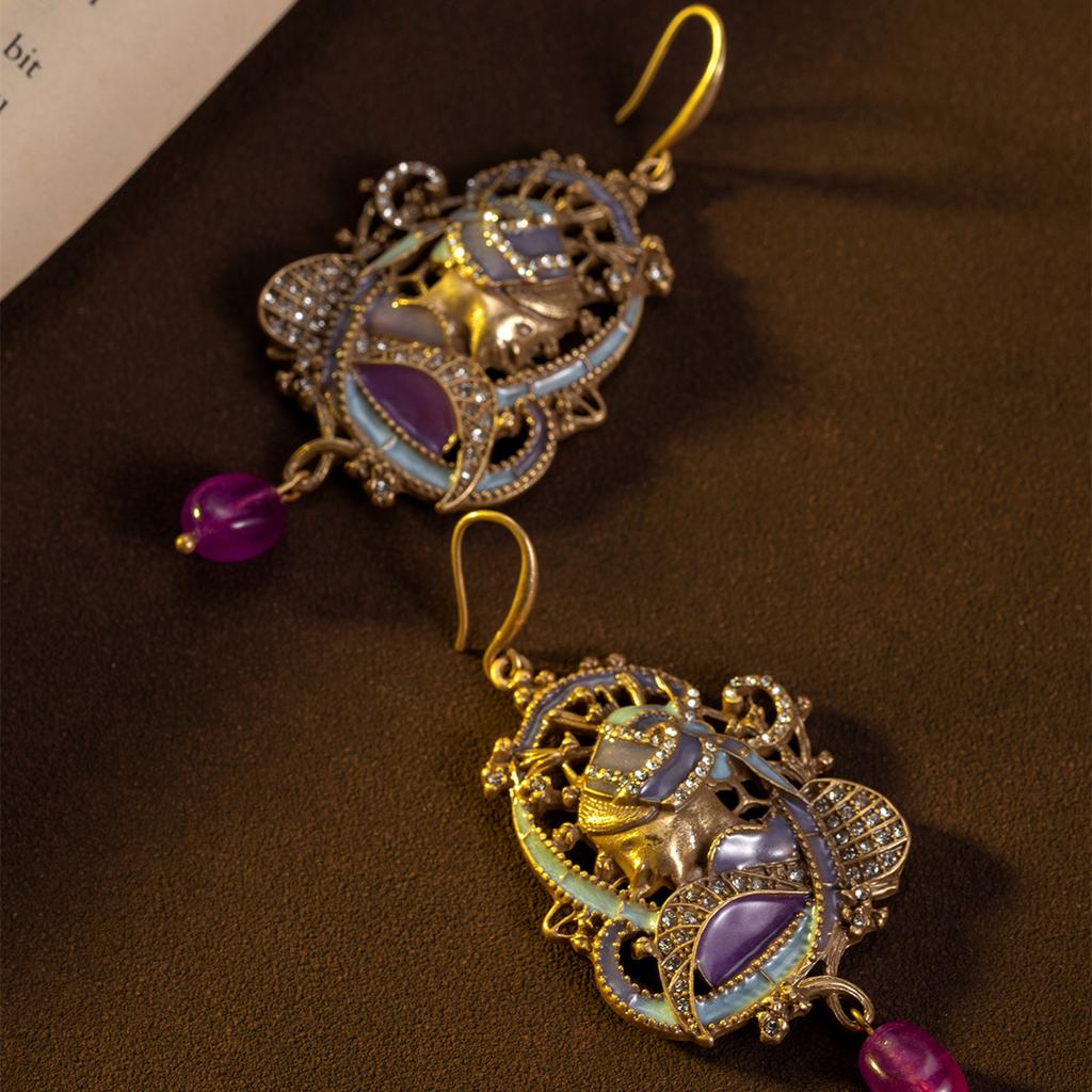 KEQIU Vintage Earring High-Quality Palace Style Retro Portrait Earrings Light Luxury European and American Style Earrings