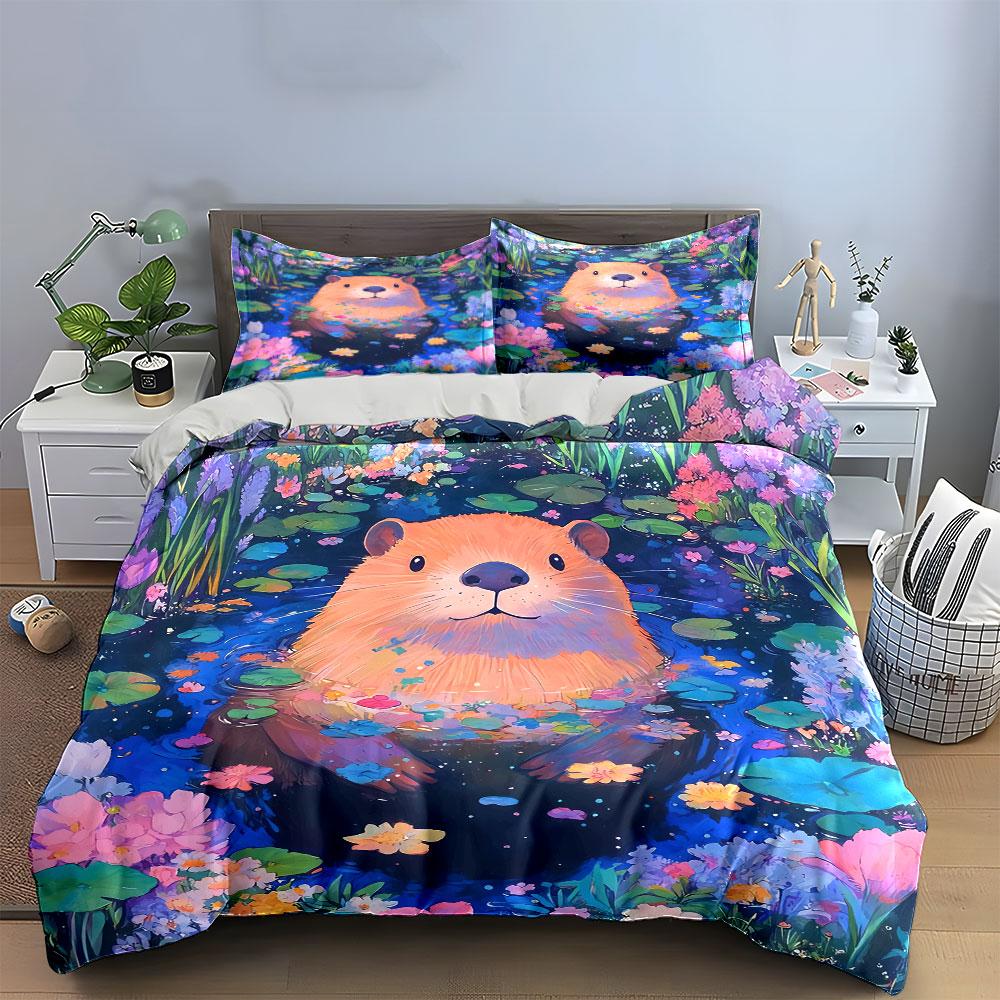 Cute Otter Floral Art Decor Bedding Set with 1 Duvet Cover 2 Pillowcases Single Double King Queen, Gift