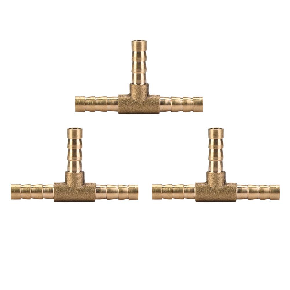 5pcs Brass T 3-Way Hose Joiner Fittings Barbed Connector Water Oil Gas Fuel (6mm)