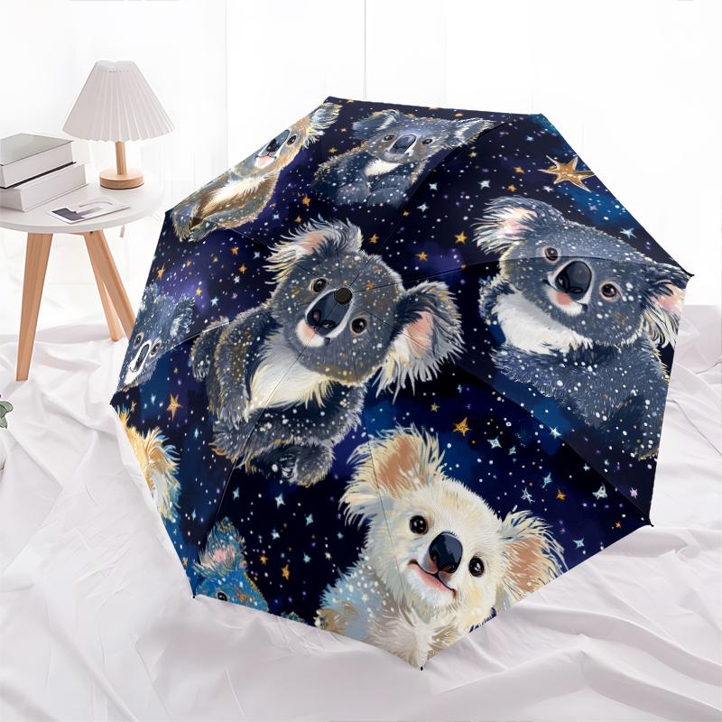 Koala Pattern, Automatic Folding Umbrella, Portable and Foldable Design, 8 Ribs, a Christmas or Birthday Gift.