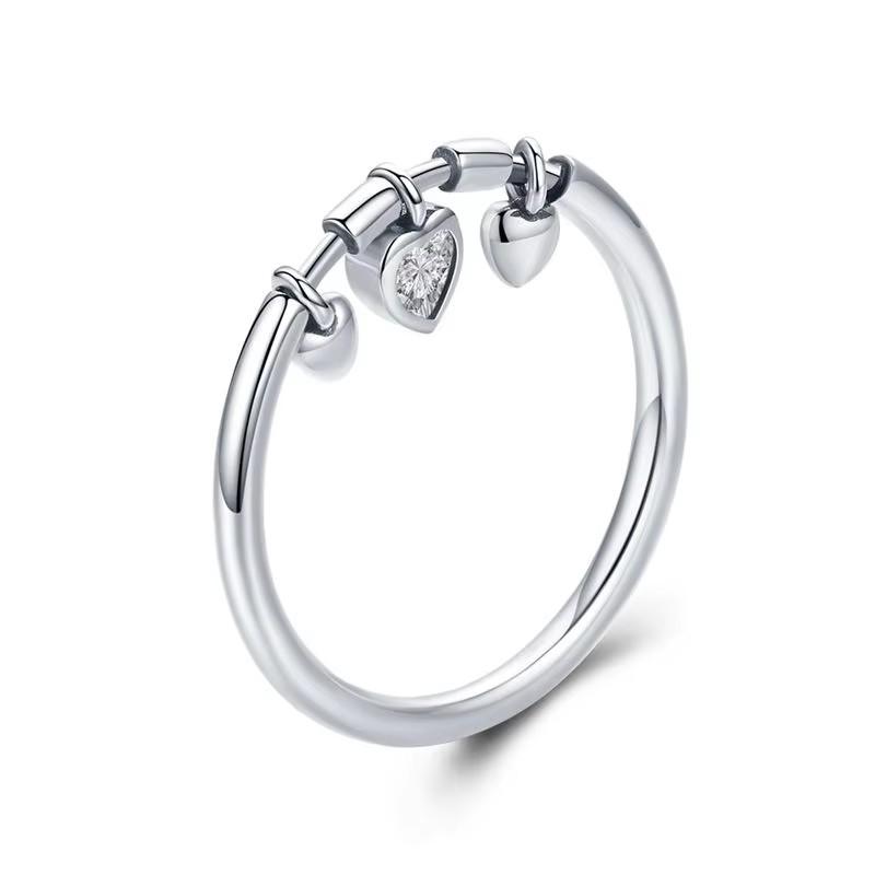 WOSTU Genuine 925 Sterling Silver Dazzling Dangle Heart Finger Rings for Women Luxury Sterling Silver Jewelry Anel CQR215