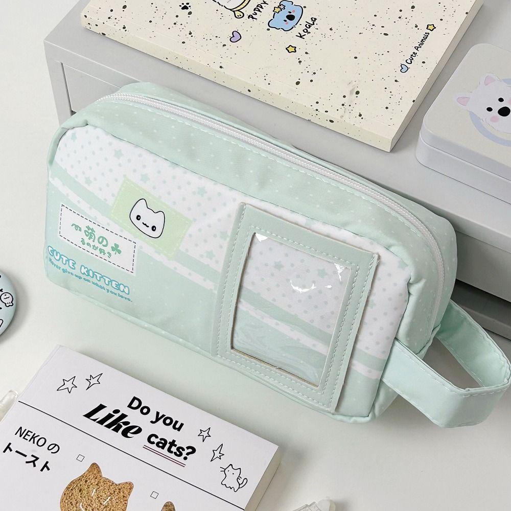 Handheld Pen Bag Star Kitten Print Stationery Bag Kawaii Stationery Pouch  School Supplies
