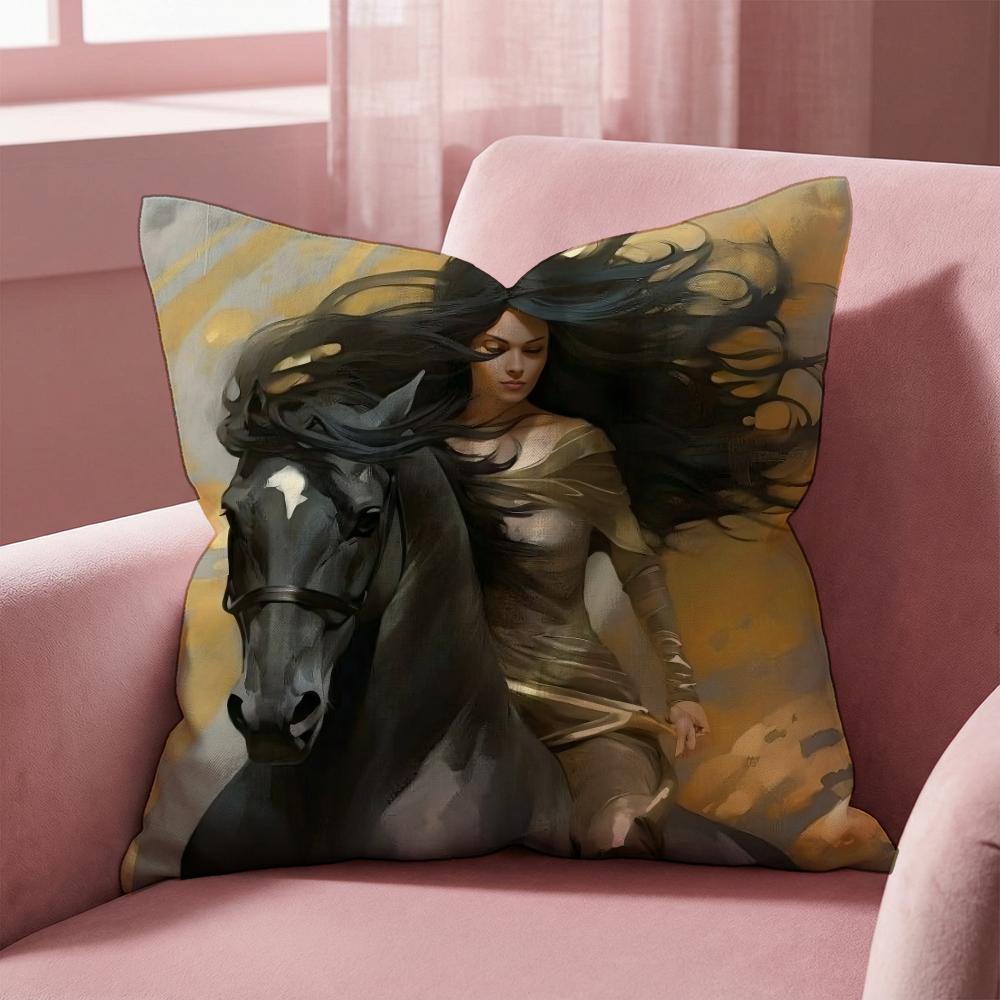 Rider Horse Painting Cushion Cover Multi-Scene Pillow Cover for Home & Car - Reversible, Soft & Durable for Daily Use