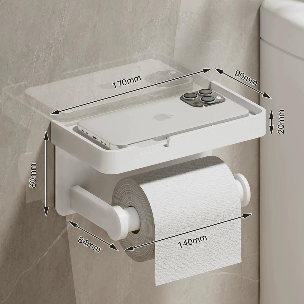 Gray Toilet Paper Holder with shelf Aluminum Black Tissue Paper Holder Milk Cream Paper Roll Holder With Phone Storage Shelf