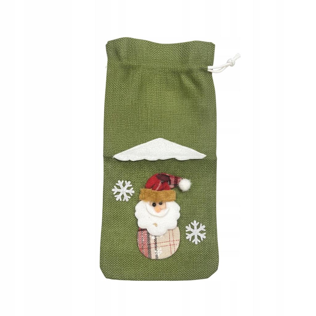 Christmas Bag for a Bottle Gift Santa Claus Snowman Linen Bag FOR CHRISTMAS