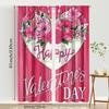 2PCS Pink Valentine's Day Theme Curtains   Romantic Style   Bedroom Living Room   Drawbar Pocket Decorative Curtains