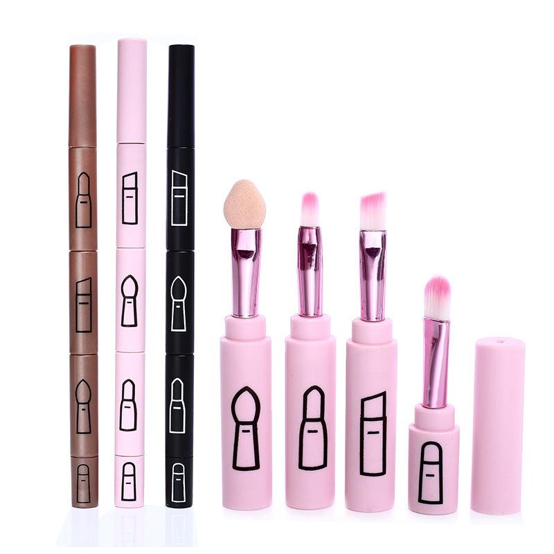 4 IN 1 Multifunctional Makeup Brushes Set Makeup Gadget Detachable Lip Eyeshadow Brush Sponge Eyeshadow Brush for Home Travel