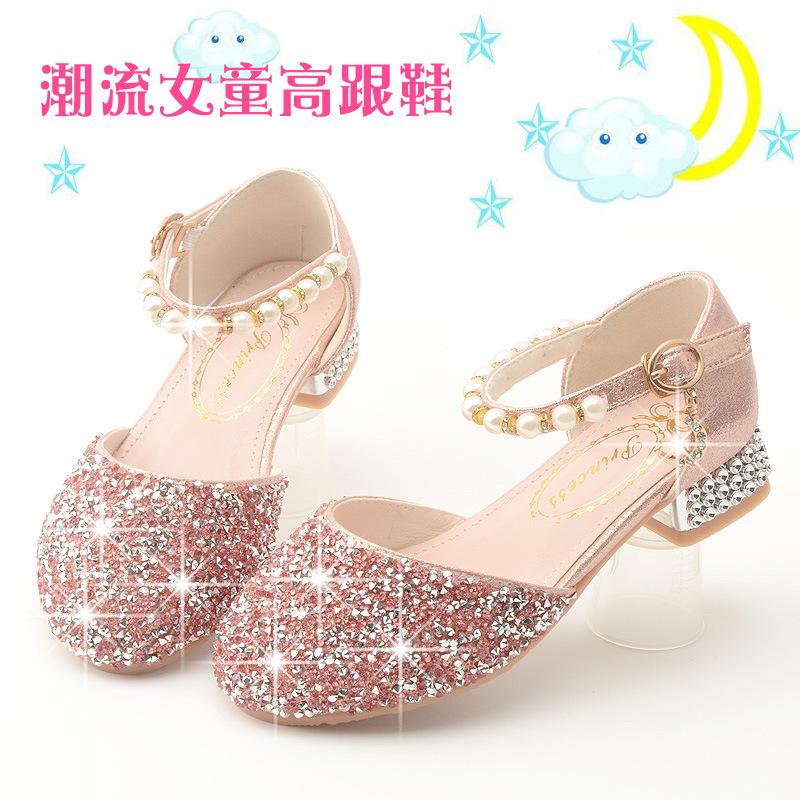 Girls' Princess Shoes Spring and Autumn New Fashionable Children's Crystal High Heels for Girls, Suitable for Performances