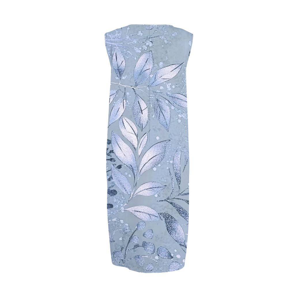 Women's Fashion Casual Sleeveless Round Neck Floral Elegant Temperament Dress