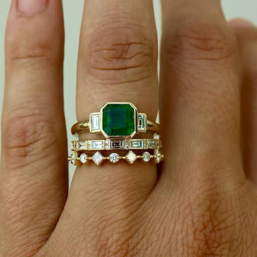 Legierung Cubic Zirkonia und Smaragd Edelstein Ring Set