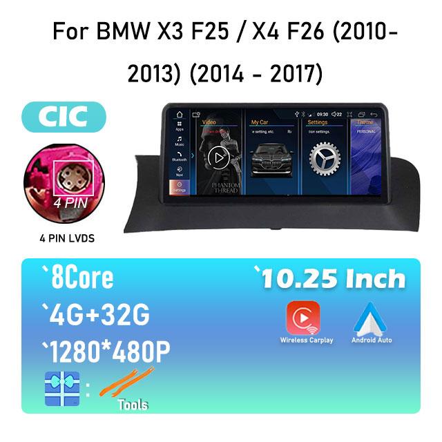 

10.25 Для BMW X3 F25 / X4 F26 (2010- 2013) (2014 - 2017) IPS Android 14 Автомагнитола Стерео GPS Навигация Система CIC NBT
