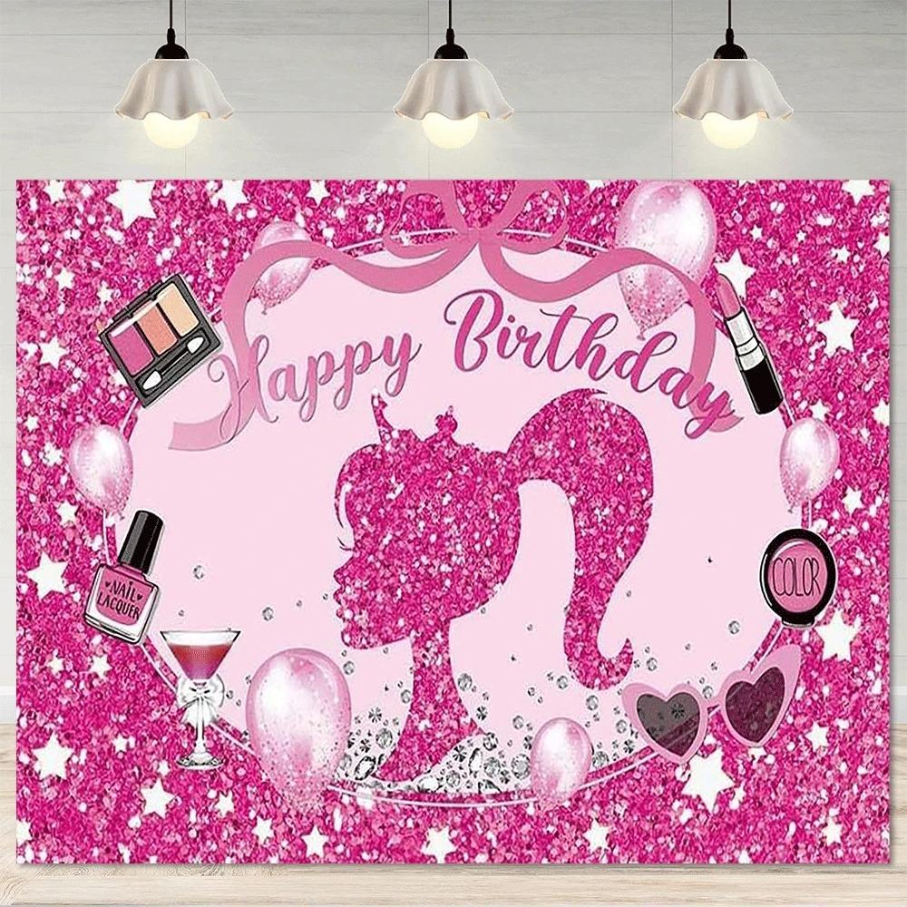 Sparkling Makeup with Hot Powder and Spa Themed Banner Backdrop Sparkling Stars Birthday Party Decoration Photography Backdrop