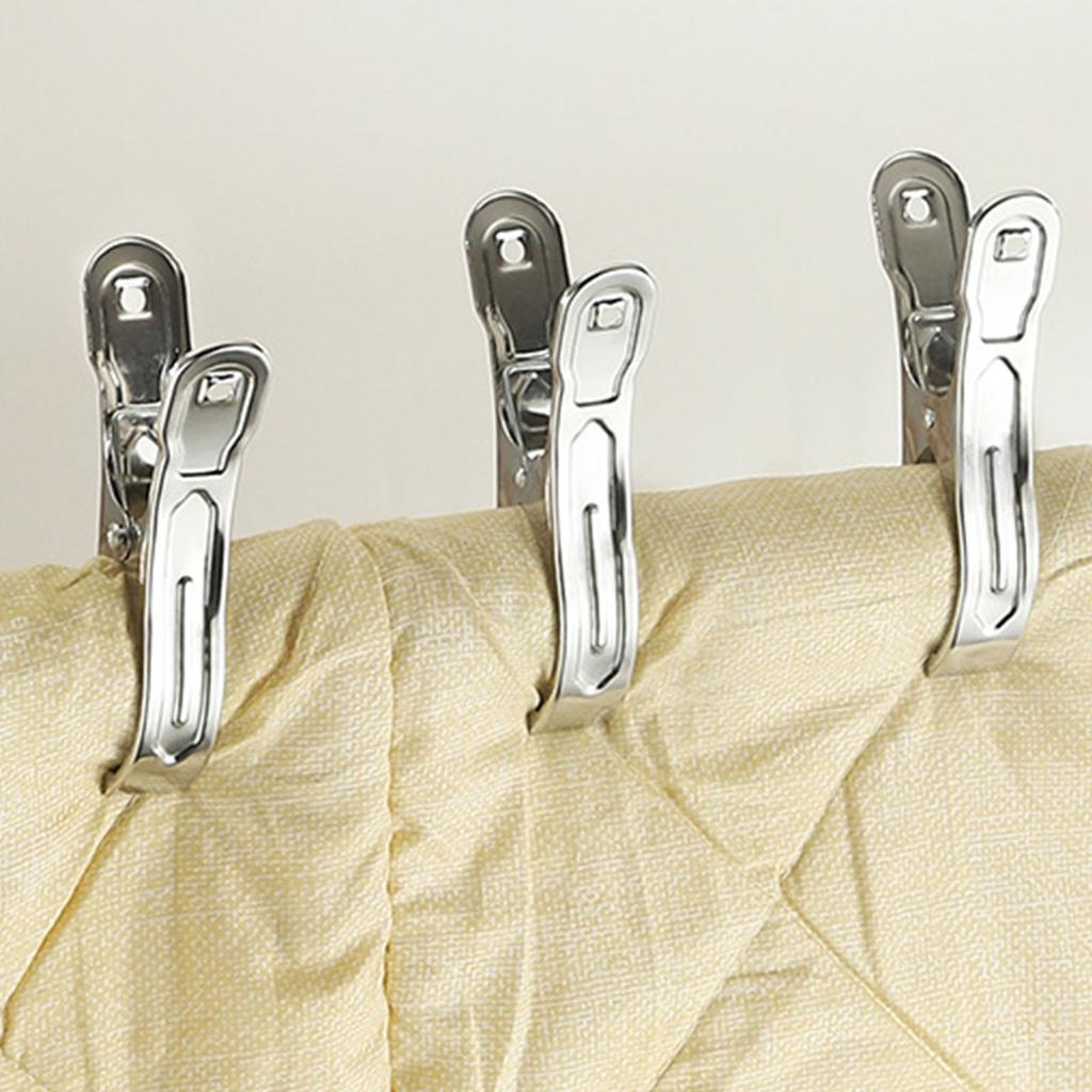 Heavy Duty Clothes Pins 6pcs Stainless Steel Clothespins Windproof Metal Large Clothes Pins Quilt Clamps for Home Use