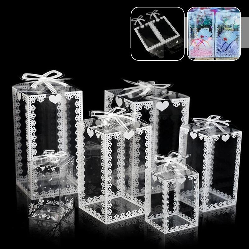 Clear Plastic Gift Box with Elegant Bow Square Storage Container Easy Press Fit Assembly Glue-Free Design Ideal for Christmas