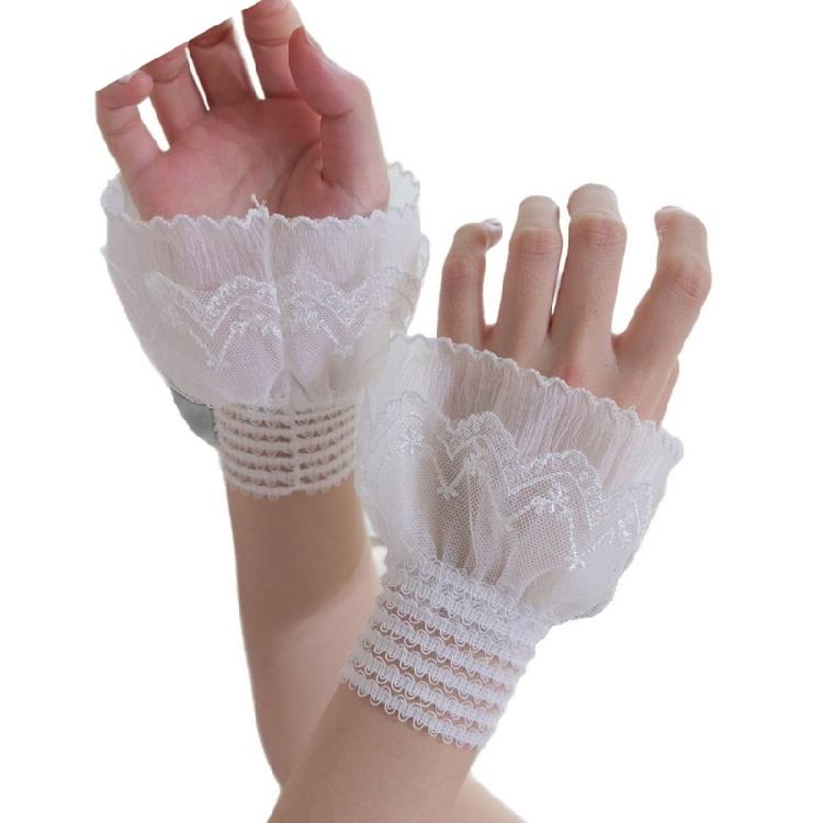 Elegant Lace Wristbands Ruffled Flower Detailing Elastic Hand Gloves Cuff Extention For Weddings And Daily Wear