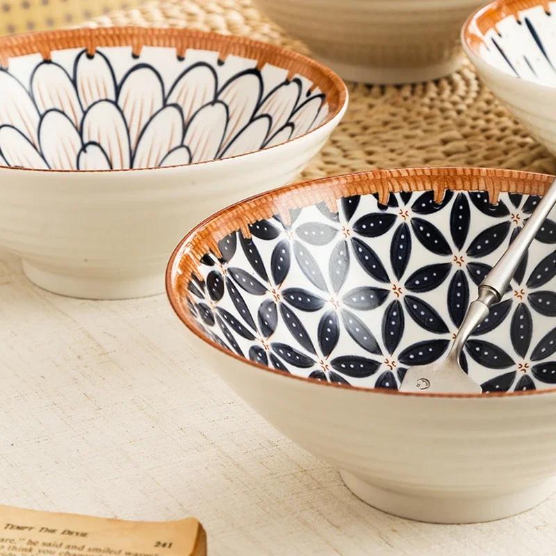8inch Ramen Bowl Ceramic Noodle Soup Bowl Chinese Cuisine Dinnerware Porcelain Floral Rattan Dish Bowl