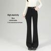 Women's Black Micro Flare Pants - 2025 Spring Collection, High Waist Elastic Slimming Fit, Drapey Suit Style