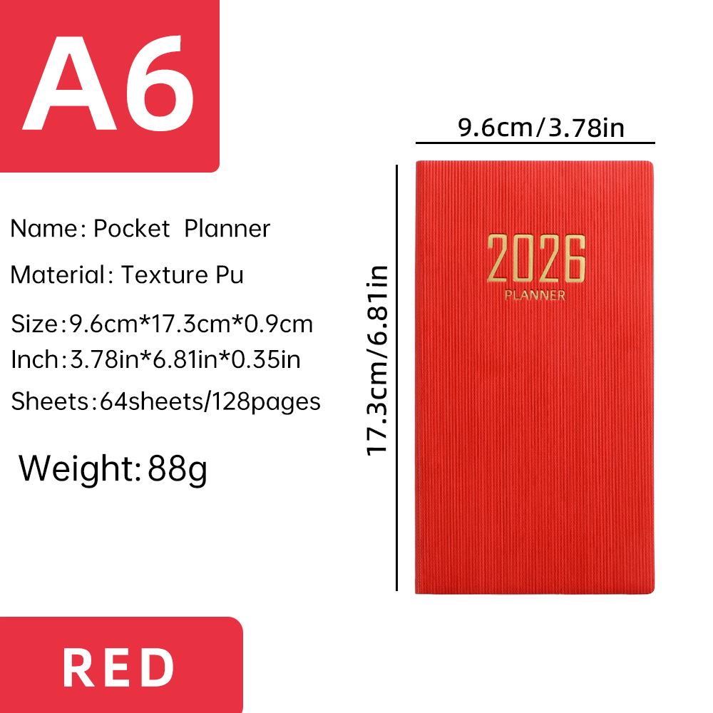 Planificator săptămânal A6 din piele 2026: Agenda portabilă transfrontalieră în engleză și caiet calendar anual