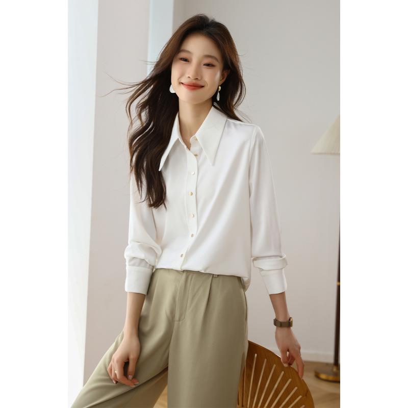 

Mulberry Silk White Long Sleeve Women s Shirt - Versatile for Spring/Autumn 2026 Casual & Professional Wear Small