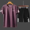 Men's Summer Gym Running Set: Loose-fit Quick-drying T-shirt with Round Neck and Printed Design.