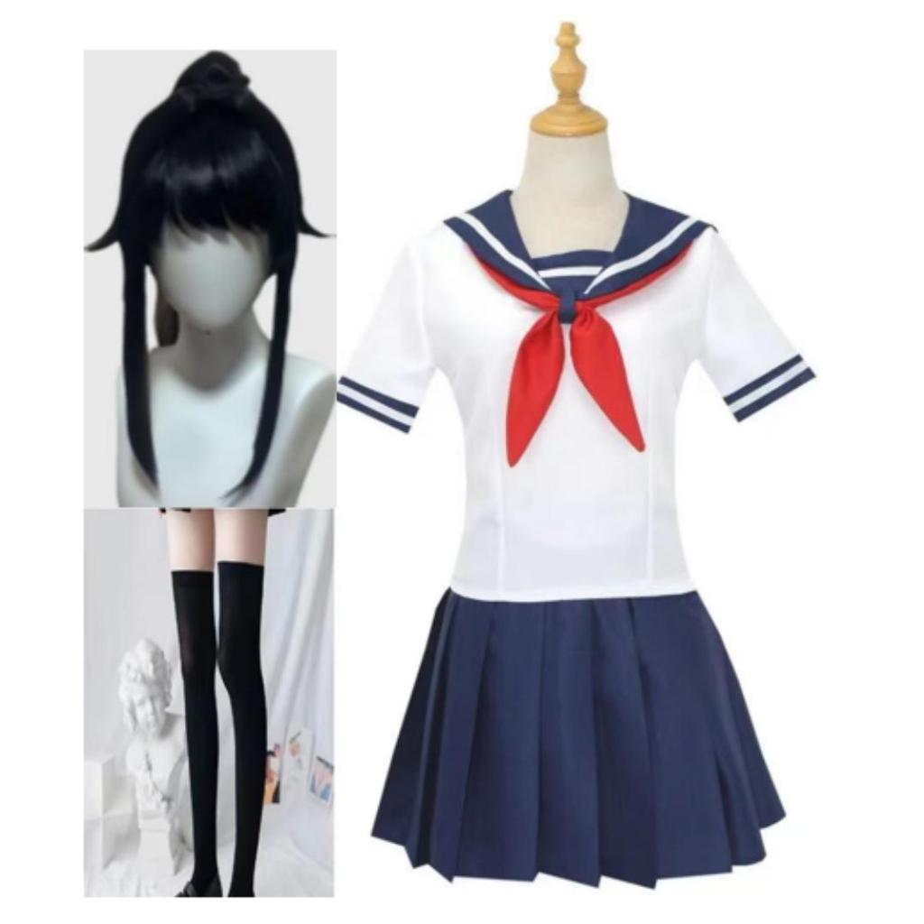 1. Game Yandere Simulator Ayano Aishi Cosplay Costume Yandere Chan Akademi High Sailor JK Uniform Full Outfit for Halloween Comic Con