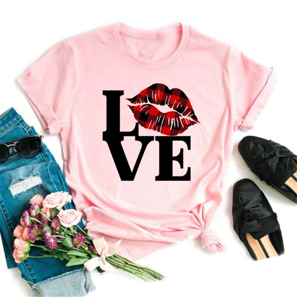 New Women Pink Lips Leopard Graphic T Shirt Casual Fahion O-neck Sexy Black Tees Kiss Lip Funny Girls Tshirt