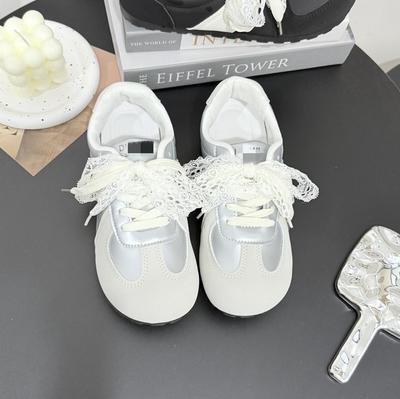 Light Luxury American Silver German Training Shoes Women's 2025 Autumn New Lace Little White Shoes Niche Women's Shoes Versatile Casual Board Shoes
