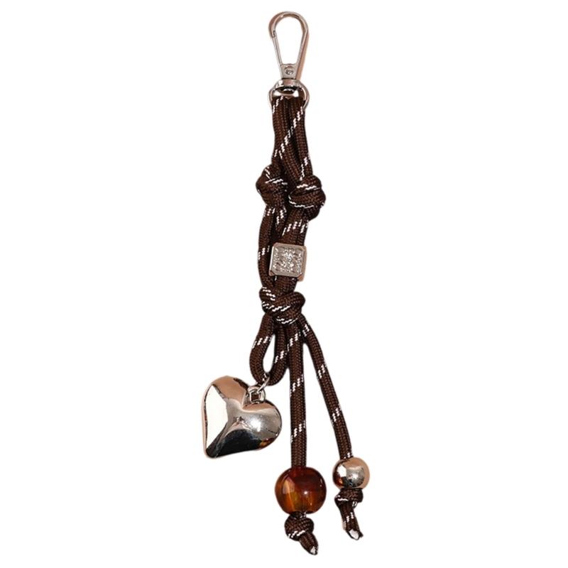 Cute Bag Charm Pendant Keyring Heart Beaded Braided Rope Keychain Bag Charm for Backpack Purse Handbag Decoration