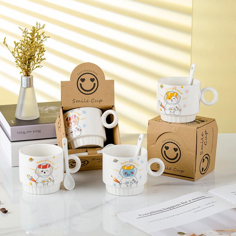 Good Luck Cartoon Ceramic Mug Set with Spoons