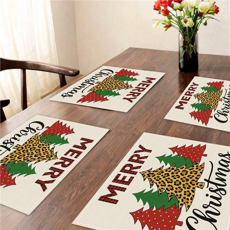 Nordic Style Christmas Festival Square Linen Placemat - Heat Insulation Pad with Digital Print Design.