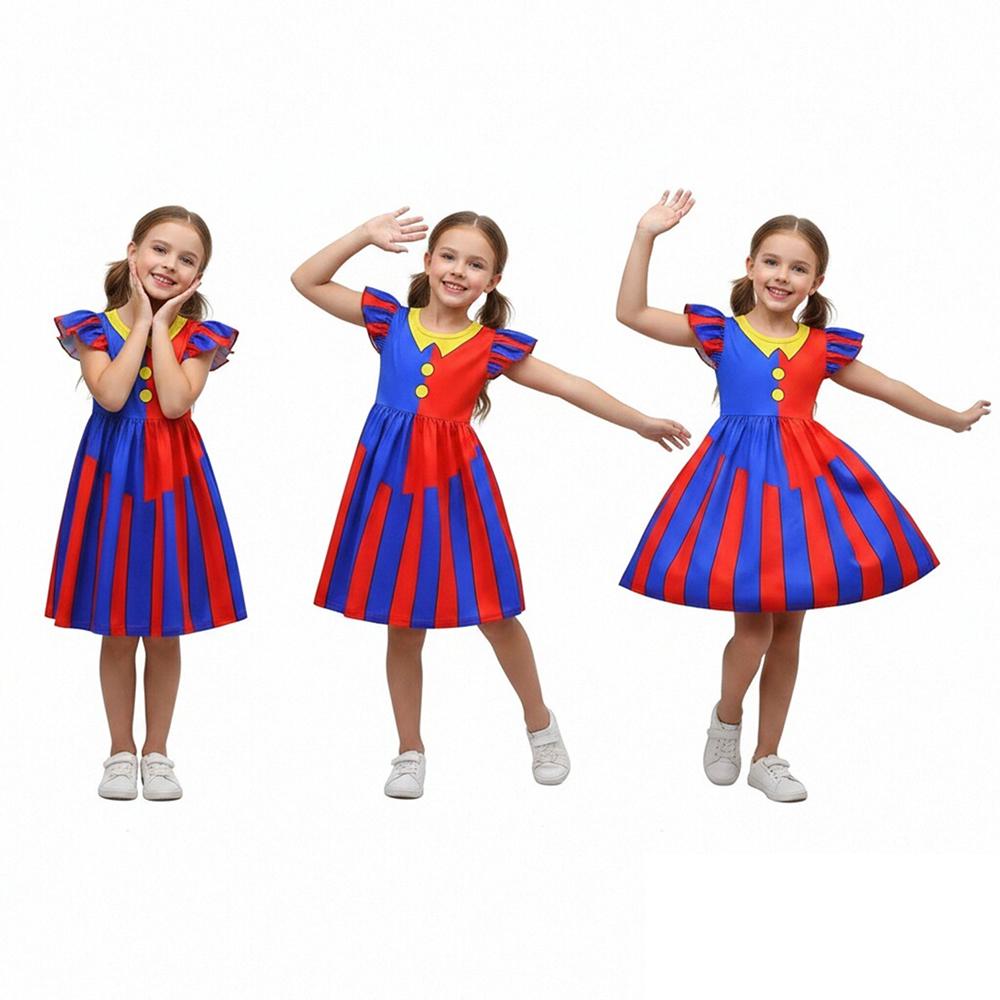 Pomni Cosplay Costumes Dress Cartoon Character Casual and Comfortable 3D Digital Print Summer Dresses for Carnival and Halloween