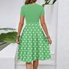 Elegantes, fließendes Kleid für Damen, lässig, modisch, mit Gürtel, Punktmuster, kurzen Ärmeln, Rundhalsausschnitt.