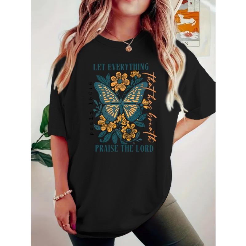 Damski letni T-shirt premium z okrągłym dekoltem i nadrukiem w stylu bohemy