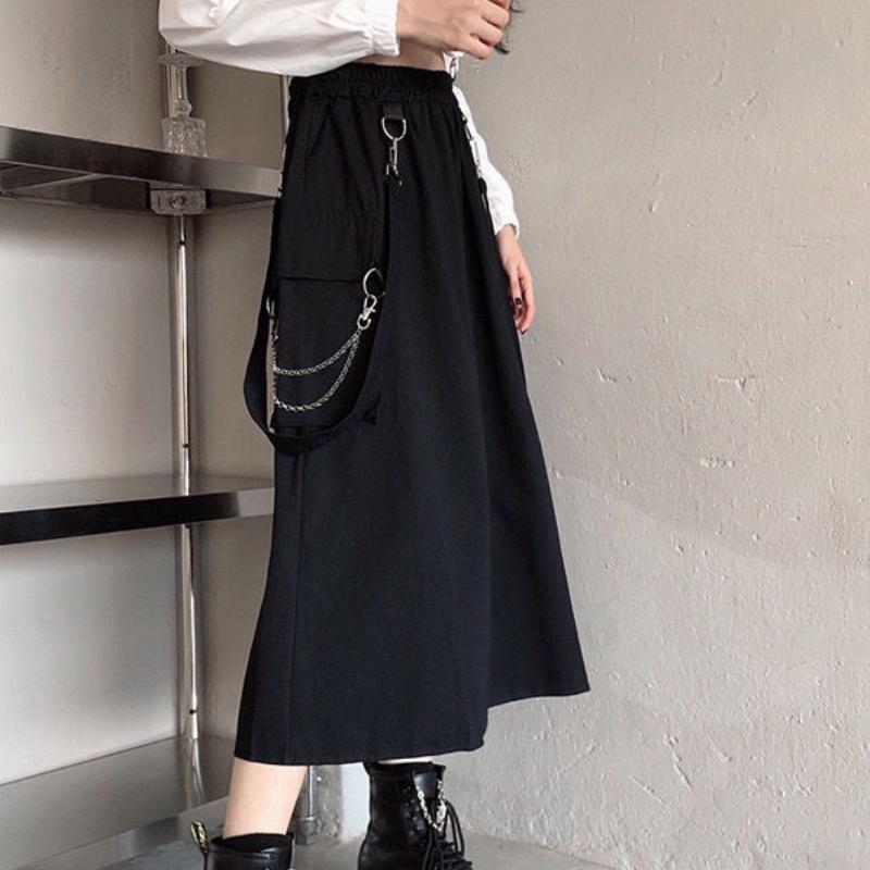 Niche Japanese Style Strappy Utility A-Line Maxi Skirt for Women - Summer Petite Cool Girl Design