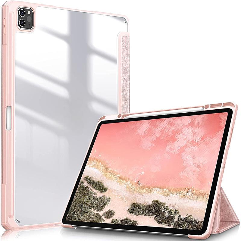 

For iPad 12.9 Transparent Acrylic Tablet Case 2024 Air 6th 10.9 Tri-Fold Pro11 IP Air 11 -24 M2 рожевий