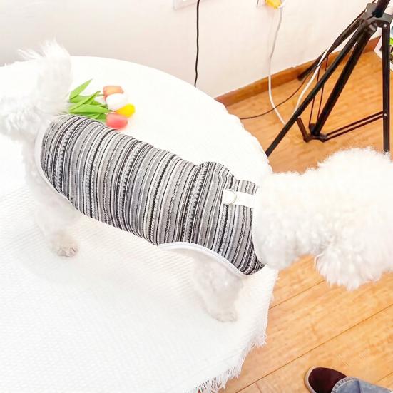 Pet Striped Tank Top Spring Summer Hollow Sleeveless Shirt with D-Ring Small Breed Dogs Cats Clothes Breathable Pet Costume Outfit Apparel