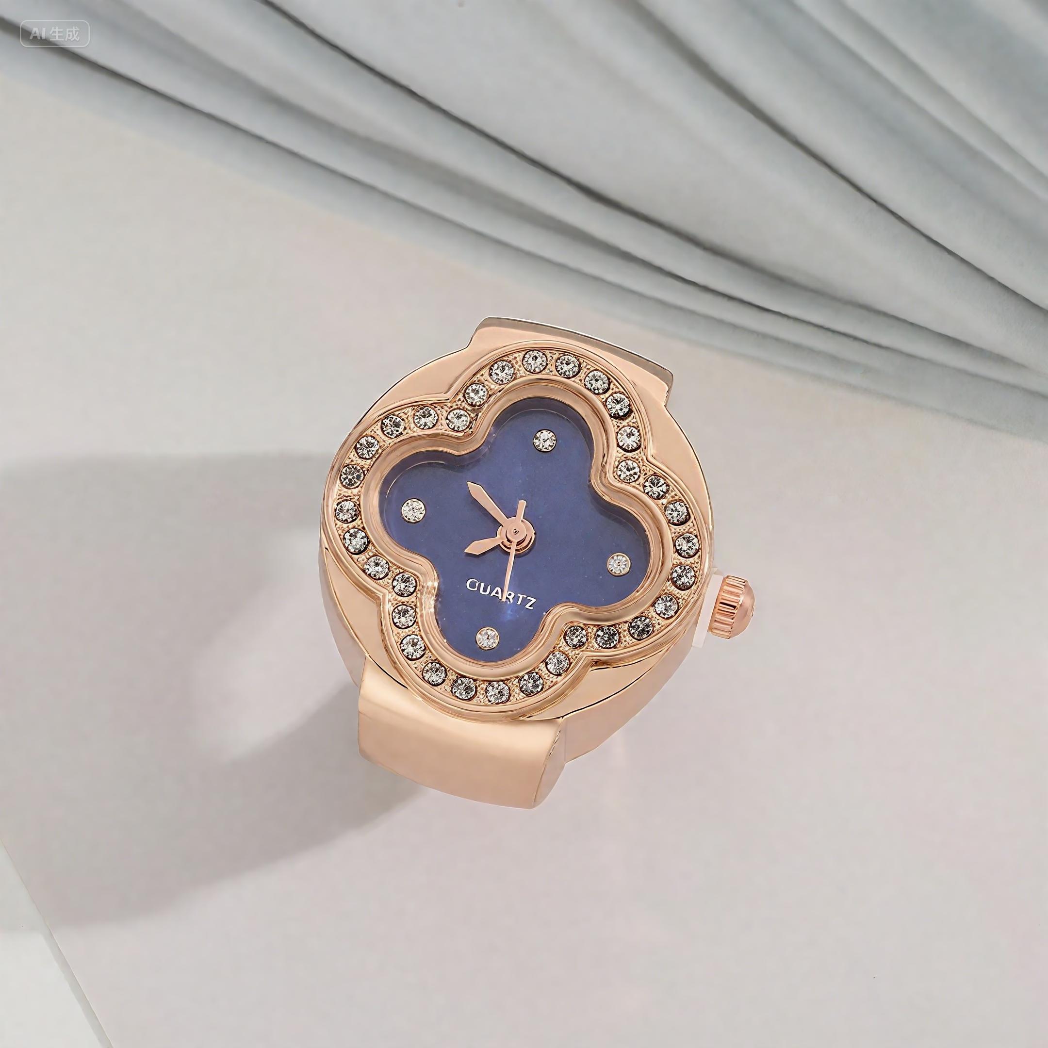 

Часы-кольцо на палец с эластичным ремешком, кварцевые аналоговые часы, креативные для мужчин и женщин кобальтовая синь