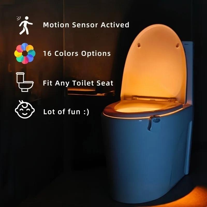 16-Color Motion-Sensing Toilet Seat Night Light with Motion Sensor Toilet Light LED RGB Night Light for Bathroom,Battery Not Included