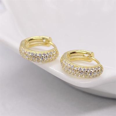 Klassische vergoldete S925 Sterling Silber Zirkon dreireihige Diamantohrringe für Damen