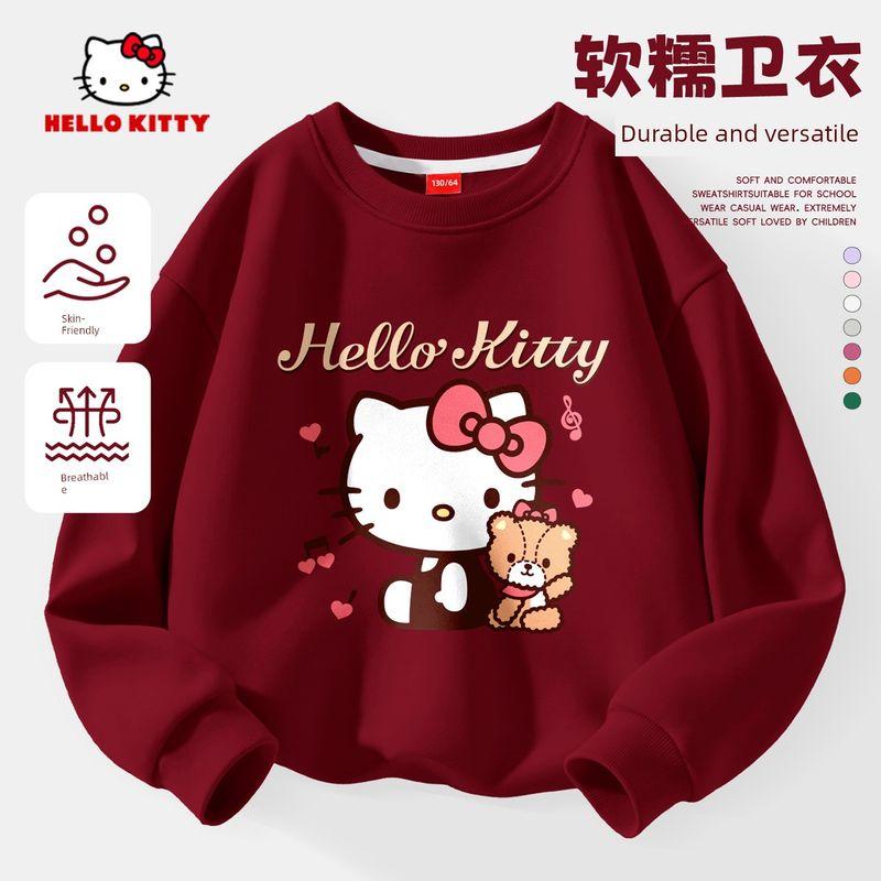 Hello Kitty Girls' Fleece Sweatshirt Red 2025 New Stylish Big Kids Children's Zodiac Year Top Trendy