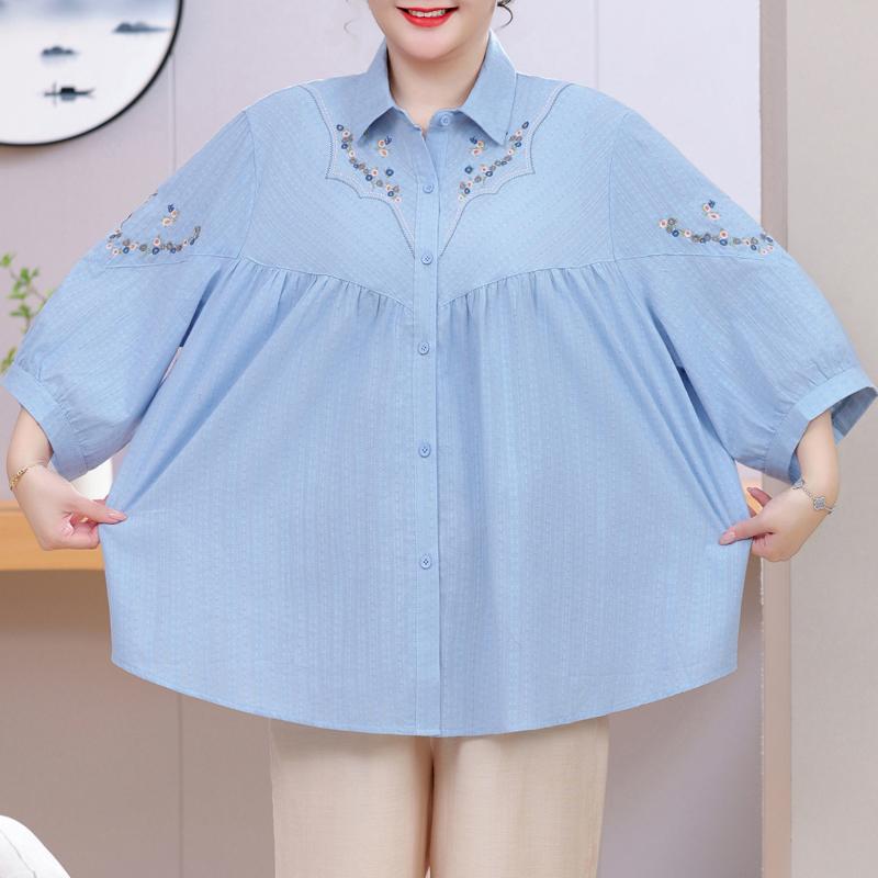 Plus Cotton 100 Womens Size Top – Loose Vneck Casual Blouse Sizes 4xl8xl For Middleaged Ladies