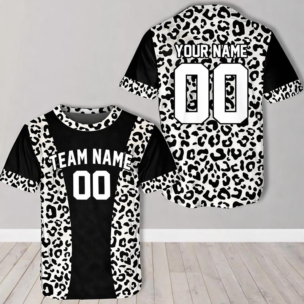 Custom Leopard Print Baseball Jersey Men Women Round Neck Team Name Number Sports Shirt Personalized Uniform Top Gift Custom Tee